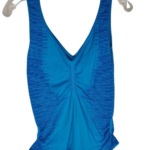 Zella tank top Gym Running Workout Athletic ruched blue/green v-neck M - Picture 6 of 10